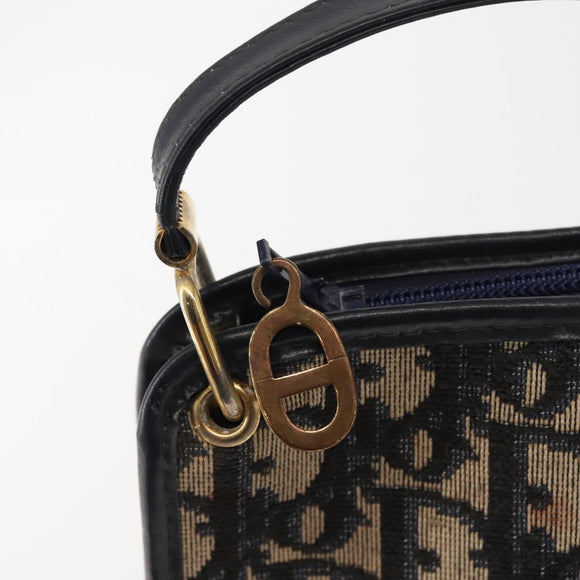 Christian Dior Trotter Canvas Shoulder Bag Navy Gold Auth 150350