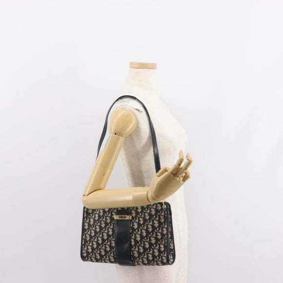 Christian Dior Trotter Canvas Shoulder Bag Navy Gold Auth 150350