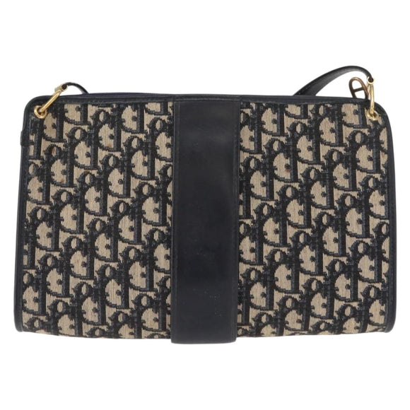 Christian Dior Trotter Canvas Shoulder Bag Navy Gold Auth 150350