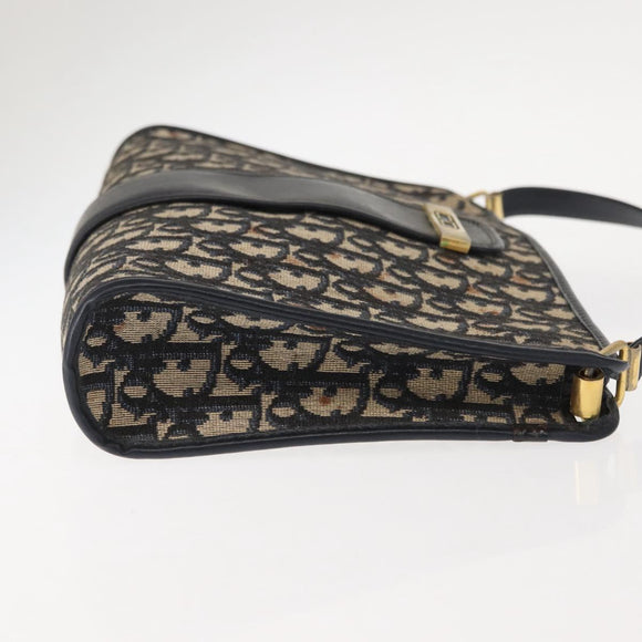 Christian Dior Trotter Canvas Shoulder Bag Navy Gold Auth 150350