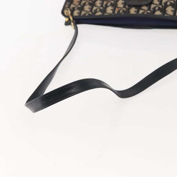 Christian Dior Trotter Canvas Shoulder Bag Navy Gold Auth 150350