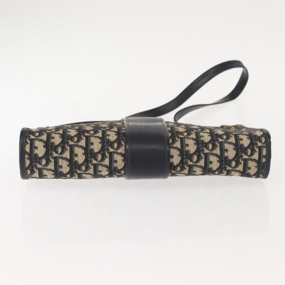 Christian Dior Trotter Canvas Shoulder Bag Navy Gold Auth 150350