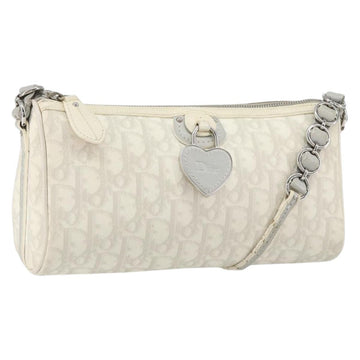 Christian Dior Romantic Trotter Canvas Shoulder Bag PVC White Silver Auth 150352V