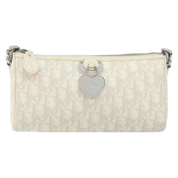 Christian Dior Romantic Trotter Canvas Shoulder Bag PVC White Silver Auth 150352V