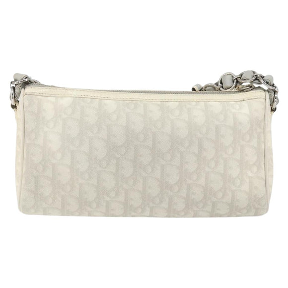 Christian Dior Romantic Trotter Canvas Shoulder Bag PVC White Silver Auth 150352V