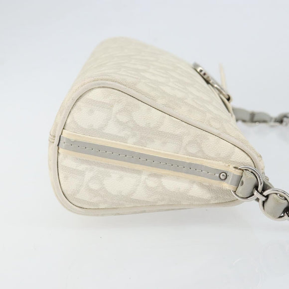 Christian Dior Romantic Trotter Canvas Shoulder Bag PVC White Silver Auth 150352V