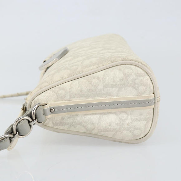 Christian Dior Romantic Trotter Canvas Shoulder Bag PVC White Silver Auth 150352V