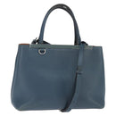 FENDI 2 JOURS Hand Bag Leather 2way Blue Silver Auth 150363-1