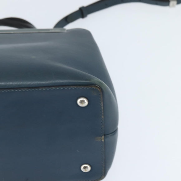 FENDI 2 JOURS Hand Bag Leather 2way Blue Silver Auth 150363