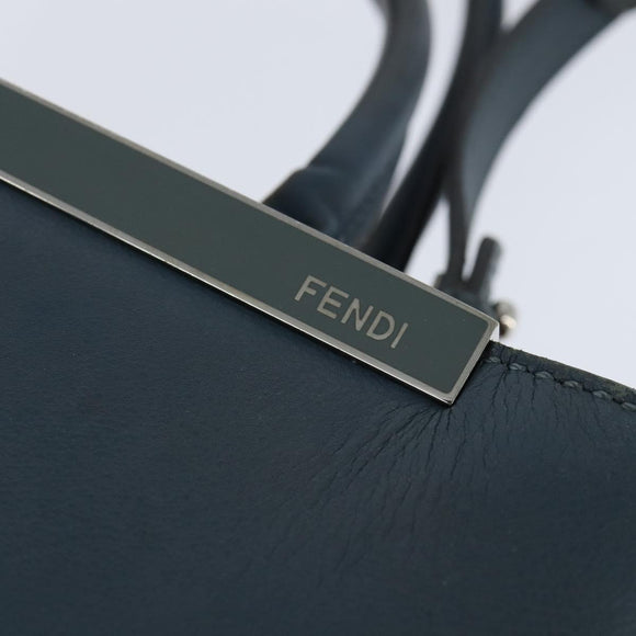 FENDI 2 JOURS Hand Bag Leather 2way Blue Silver Auth 150363
