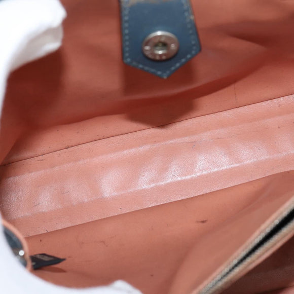 FENDI 2 JOURS Hand Bag Leather 2way Blue Silver Auth 150363