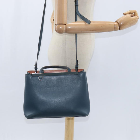 FENDI 2 JOURS Hand Bag Leather 2way Blue Silver Auth 150363