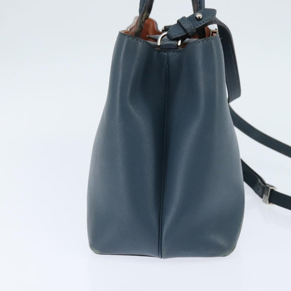 FENDI 2 JOURS Hand Bag Leather 2way Blue Silver Auth 150363