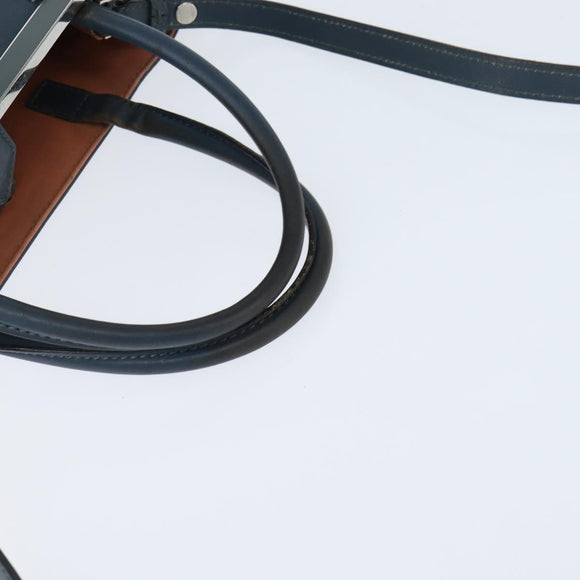 FENDI 2 JOURS Hand Bag Leather 2way Blue Silver Auth 150363