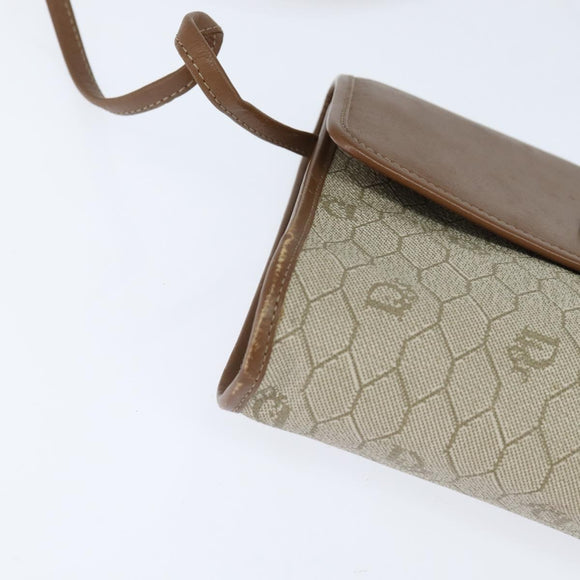 Christian Dior Honeycomb Canvas Shoulder Bag PVC Beige gold Auth 150369