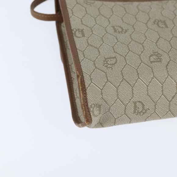 Christian Dior Honeycomb Canvas Shoulder Bag PVC Beige gold Auth 150369