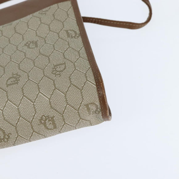 Christian Dior Honeycomb Canvas Shoulder Bag PVC Beige gold Auth 150369