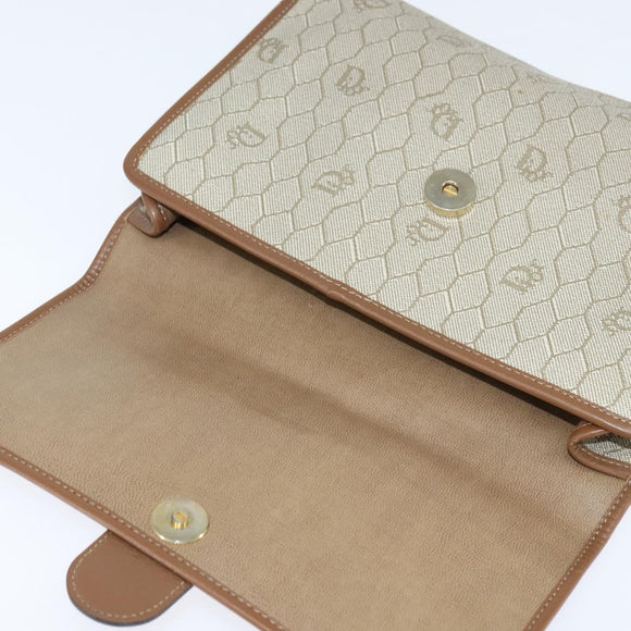 Christian Dior Honeycomb Canvas Shoulder Bag PVC Beige gold Auth 150369