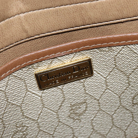Christian Dior Honeycomb Canvas Shoulder Bag PVC Beige gold Auth 150369