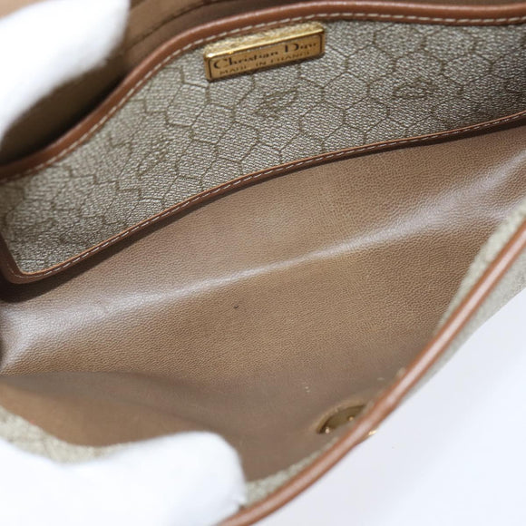 Christian Dior Honeycomb Canvas Shoulder Bag PVC Beige gold Auth 150369