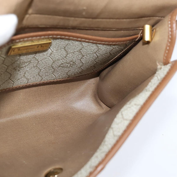 Christian Dior Honeycomb Canvas Shoulder Bag PVC Beige gold Auth 150369