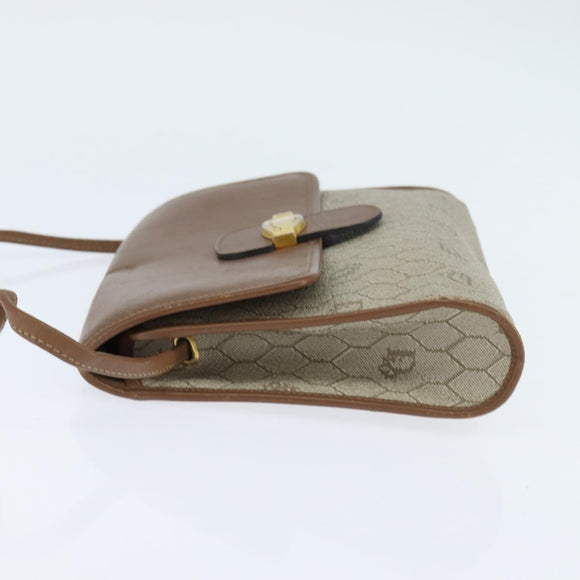 Christian Dior Honeycomb Canvas Shoulder Bag PVC Beige gold Auth 150369