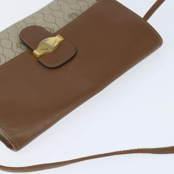 Christian Dior Honeycomb Canvas Shoulder Bag PVC Beige gold Auth 150369