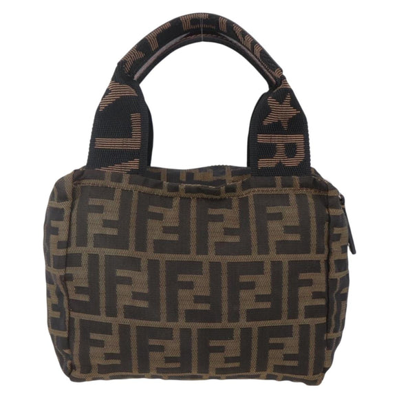 FENDI Zucca Canvas Hand Bag Black Brown Auth 150371