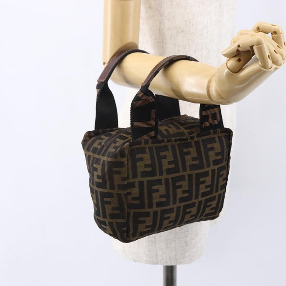 FENDI Zucca Canvas Hand Bag Black Brown Auth 150371