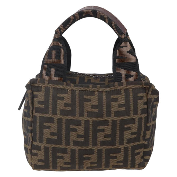 FENDI Zucca Canvas Hand Bag Black Brown Auth 150371