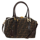 FENDI Zucca Canvas Hand Bag 2way Black Brown Auth 150372-1