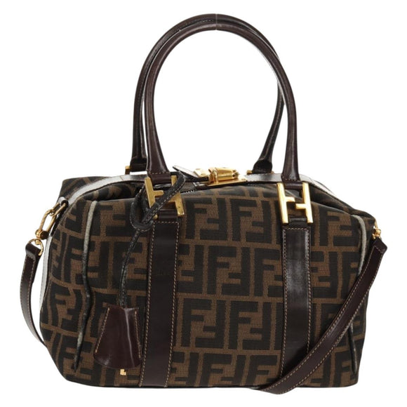 FENDI Zucca Canvas Hand Bag 2way Black Brown Auth 150372