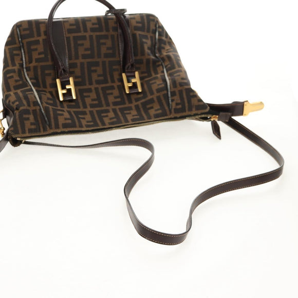 FENDI Zucca Canvas Hand Bag 2way Black Brown Auth 150372