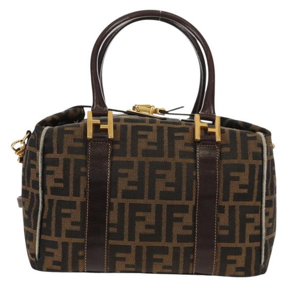FENDI Zucca Canvas Hand Bag 2way Black Brown Auth 150372