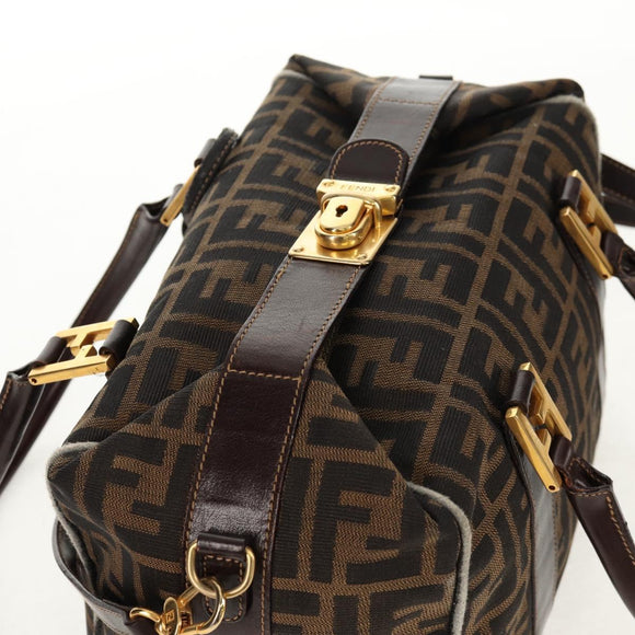 FENDI Zucca Canvas Hand Bag 2way Black Brown Auth 150372