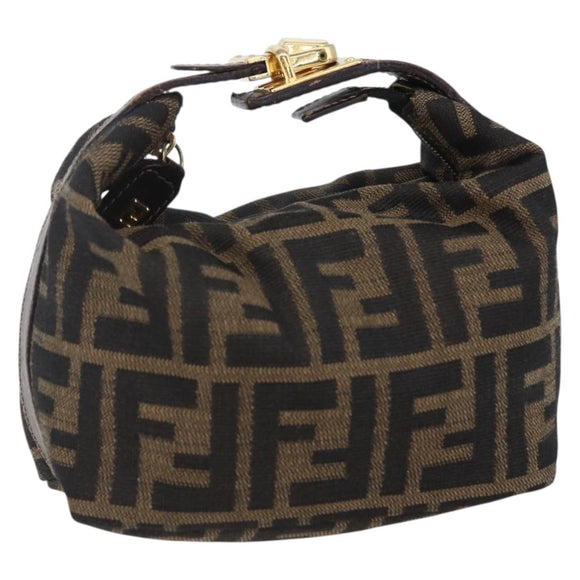 FENDI Zucca Canvas Vanity Hand Bag Black Brown Auth 150373