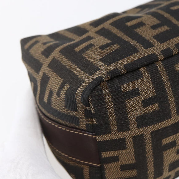 FENDI Zucca Canvas Vanity Hand Bag Black Brown Auth 150373