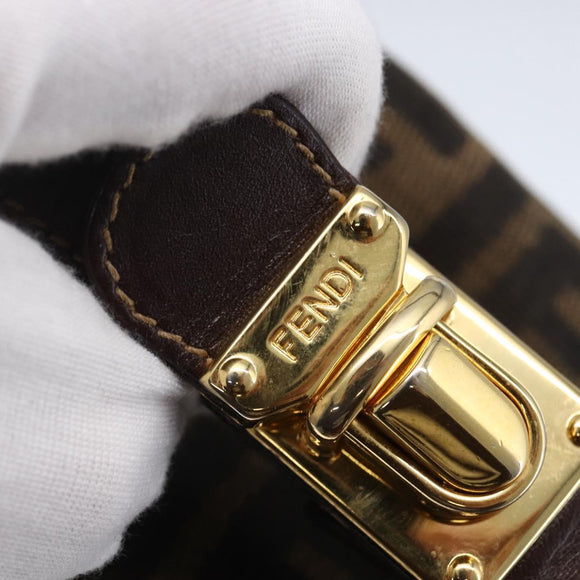 FENDI Zucca Canvas Vanity Hand Bag Black Brown Auth 150373