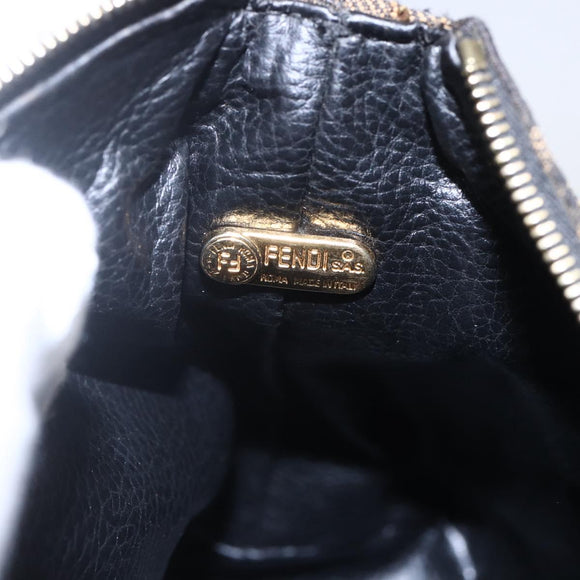 FENDI Zucca Canvas Vanity Hand Bag Black Brown Auth 150373