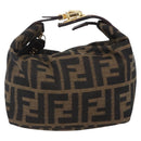 FENDI Zucca Canvas Vanity Hand Bag Black Brown Auth 150373-2