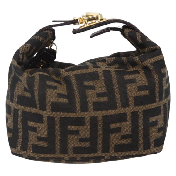 FENDI Zucca Canvas Vanity Hand Bag Black Brown Auth 150373