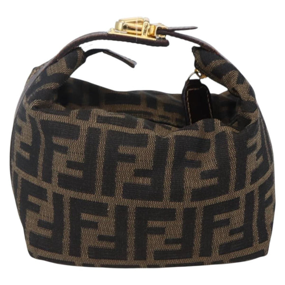 FENDI Zucca Canvas Vanity Hand Bag Black Brown Auth 150373