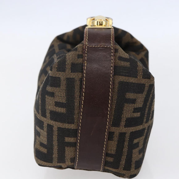 FENDI Zucca Canvas Vanity Hand Bag Black Brown Auth 150373
