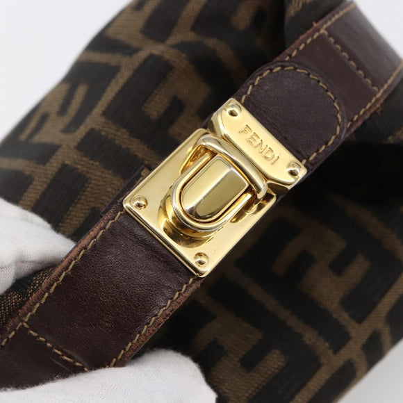 FENDI Zucca Canvas Vanity Hand Bag Black Brown Auth 150373