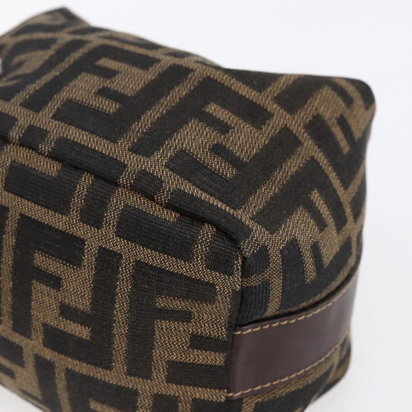 FENDI Zucca Canvas Vanity Hand Bag Black Brown Auth 150373