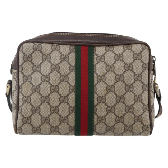 GUCCI GG Supreme Web Sherry Line Shoulder Bag PVC Beige Gold 010 378 Auth 150379