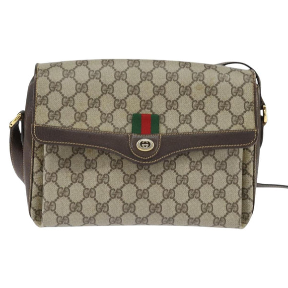 GUCCI GG Supreme Web Sherry Line Bag PVC Beige Gold 904 02 084 Auth 150380