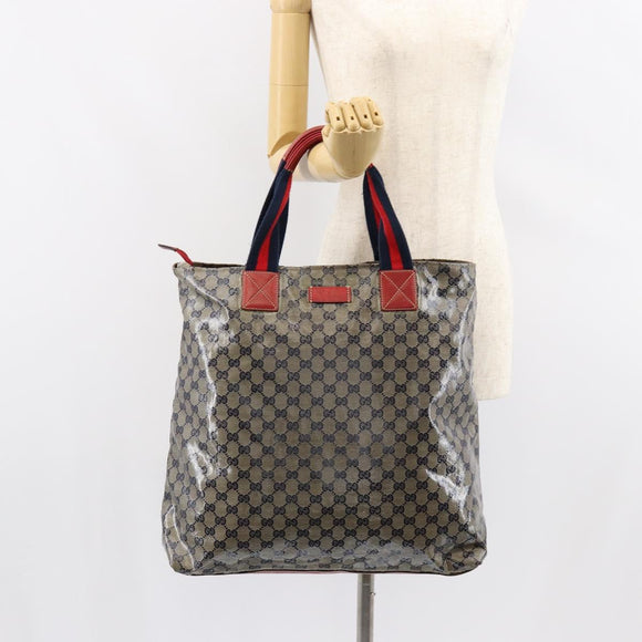 GUCCI GG Crystal Tote Bag Coated Canvas Navy Gold 131233 Auth 150381