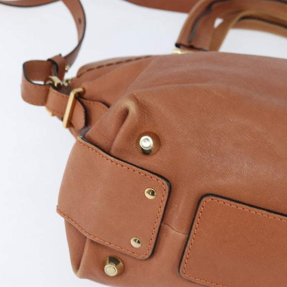 Chloe Angie Handtasche Leder 2-Wege Braun Gold Authentisch 150382