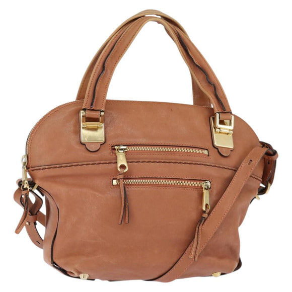 Chloe Angie Handtasche Leder 2-Wege Braun Gold Authentisch 150382